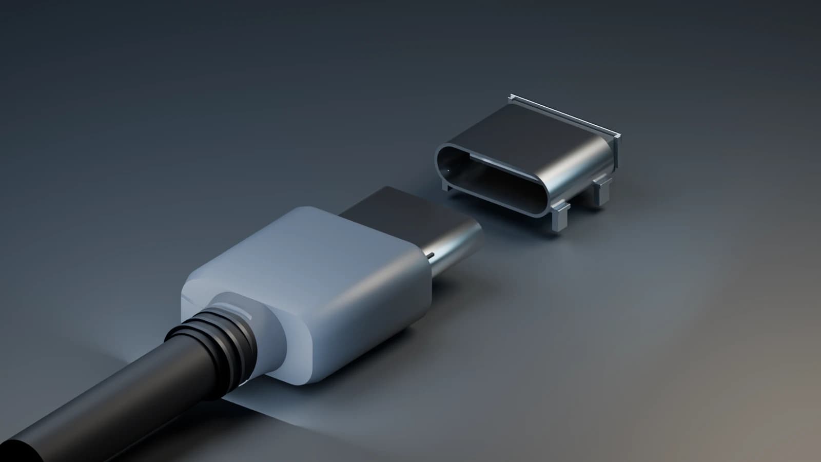 A USB-C plug and receptacle: from size limits and alignment to a before-and-after clearance comparison.