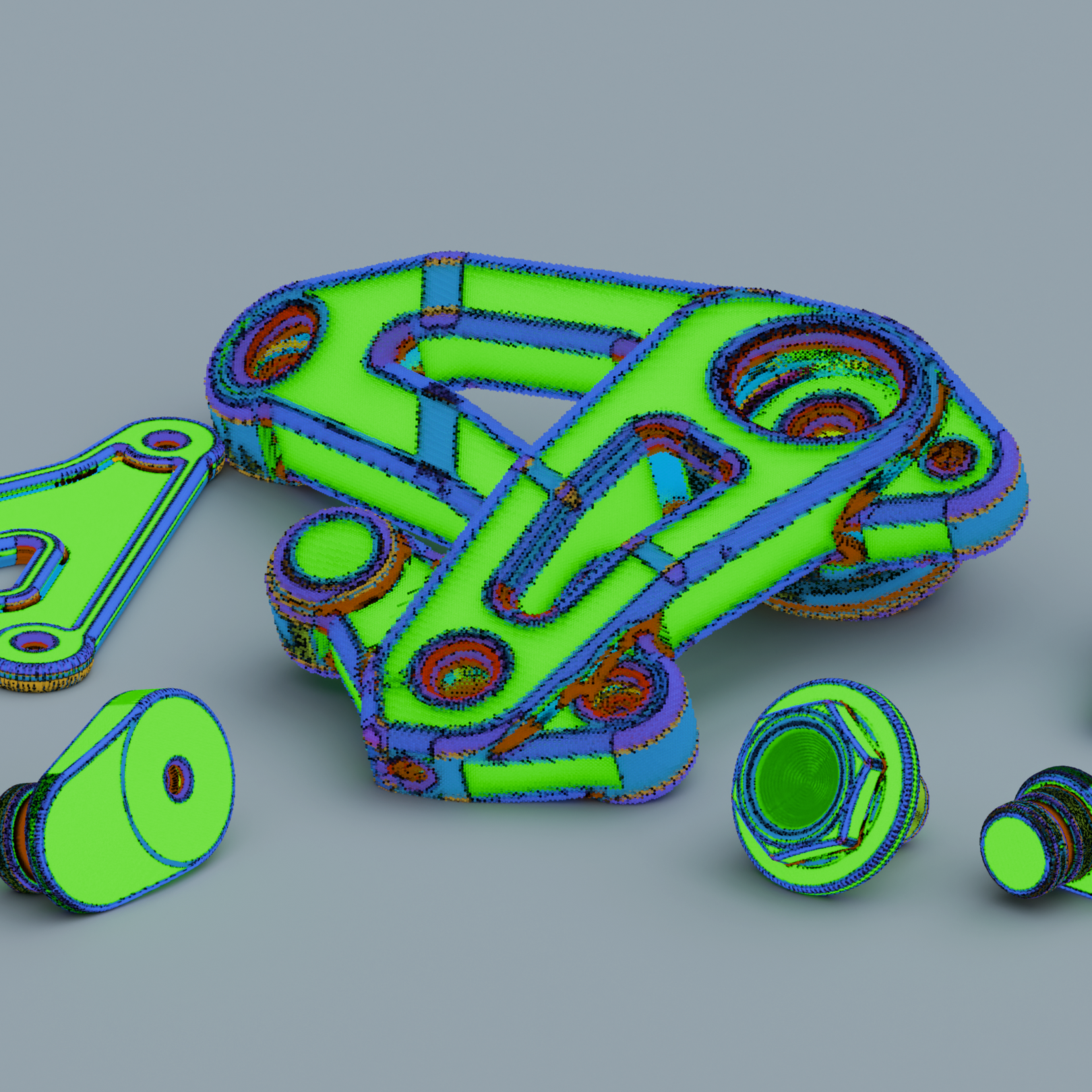 Geometric feature engineering visualization showing ML-ready features extracted from 3D geometry
