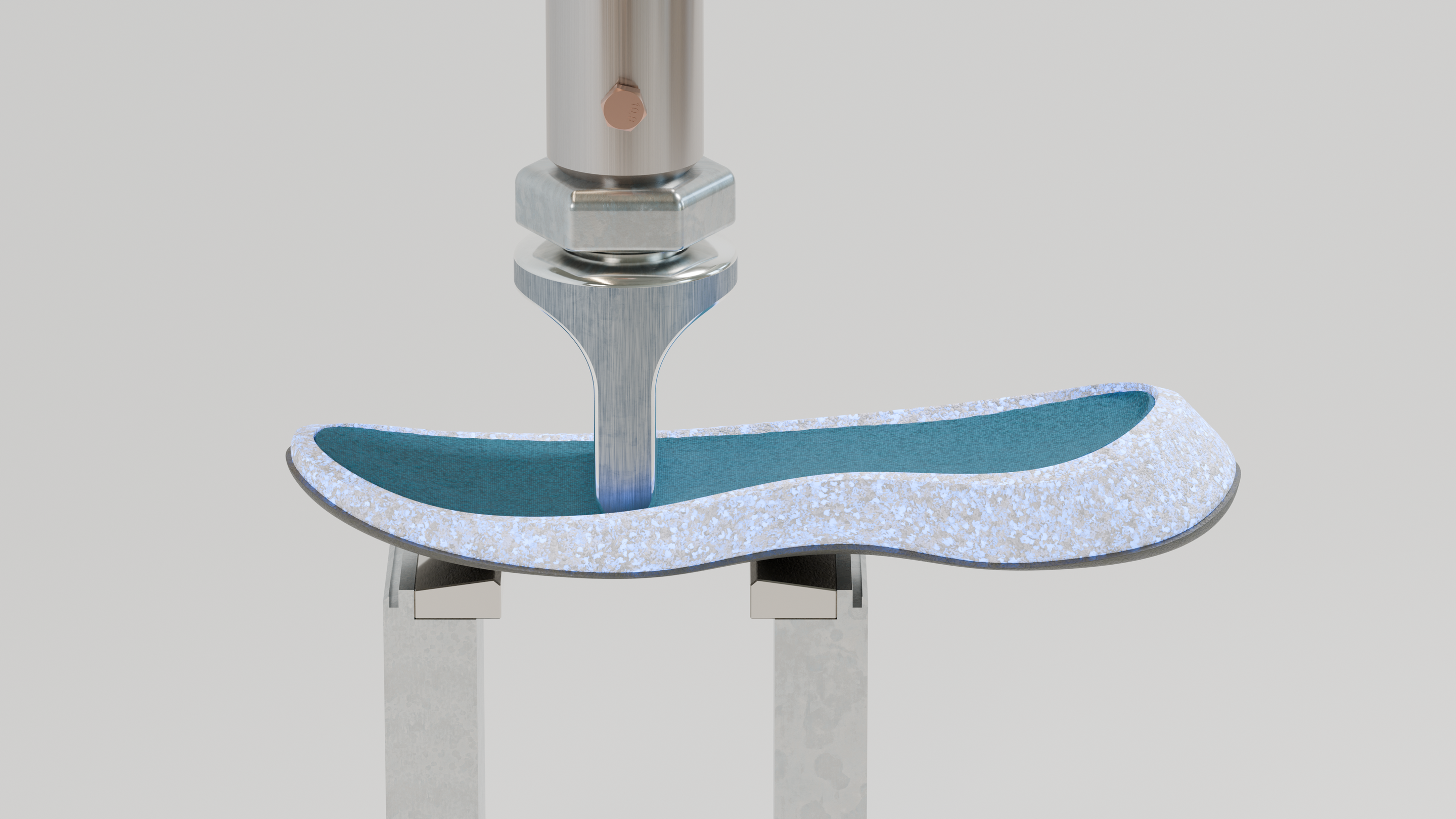 3-point bending test of footwear component showing digital testing capabilities